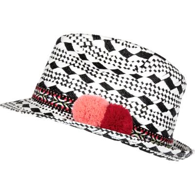 Girls black and white trilby hat